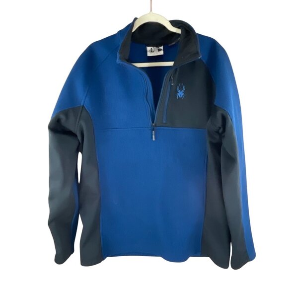Spyder Mens Blue & Black Quarter-Zip Pullover Fleece Jacket Size L Colorblock - Picture 1 of 7